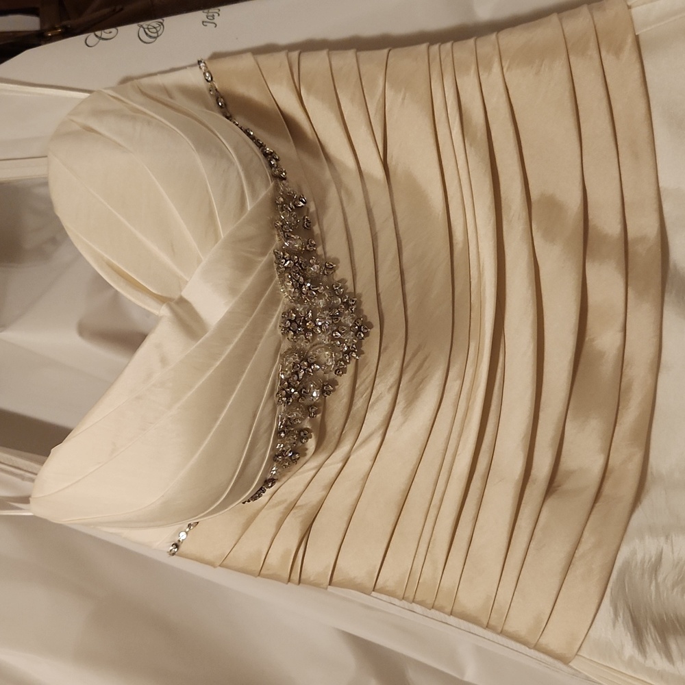Strapless Satin Wedding Dress with Beaded Belt in Ivory
